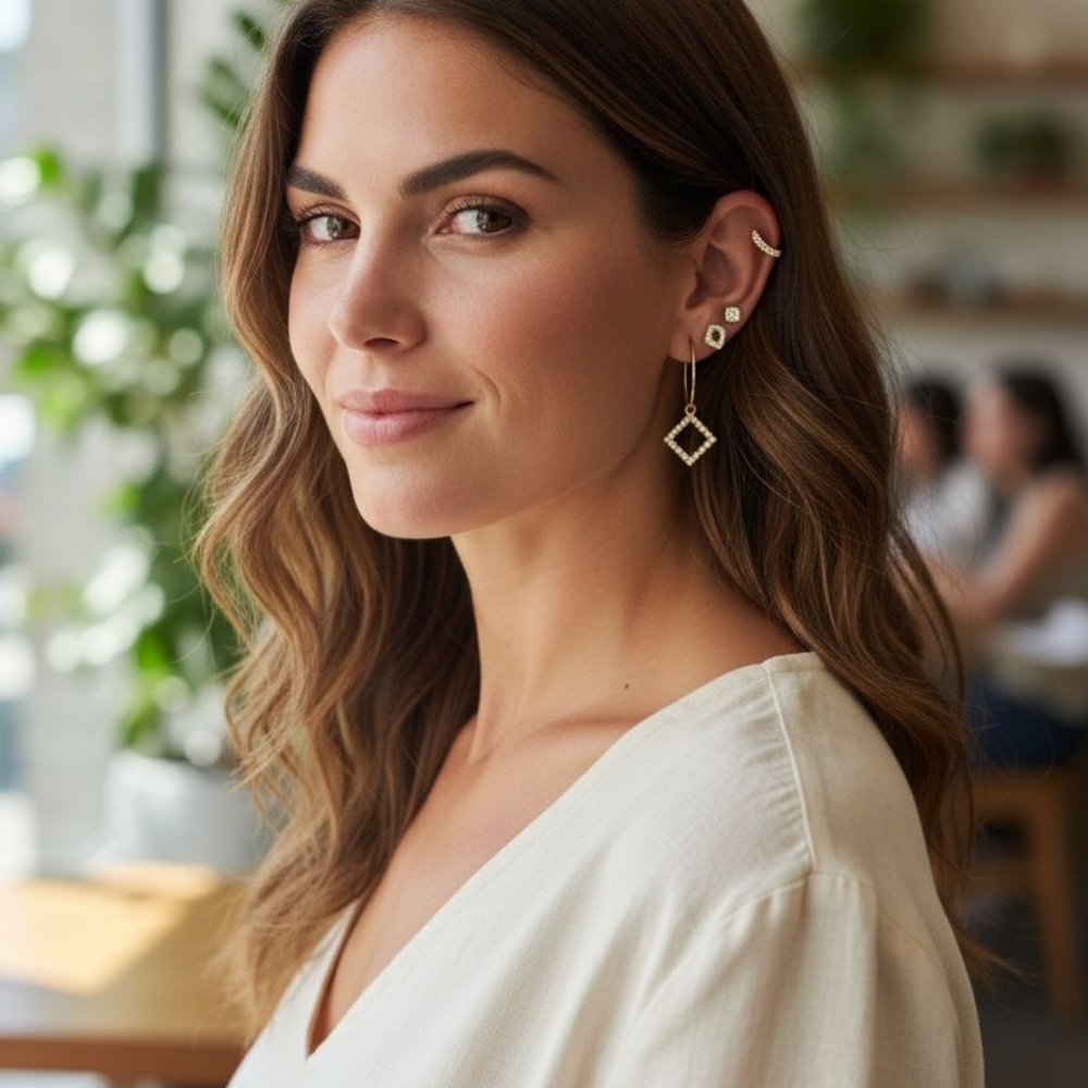 Diamond Shape Earring‎ Set (Set of 3 Earrings) Available In Gold Or Silver